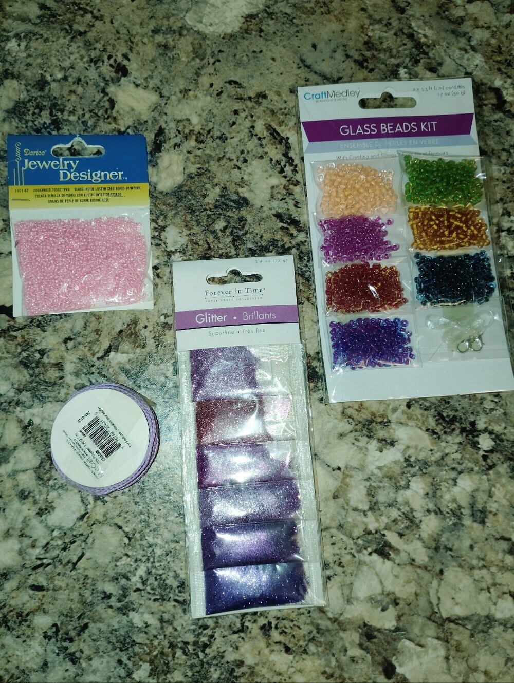 Darice Pink Seed Beads and Purple Glitter Craft Set Title: NWT Crafting Supplies